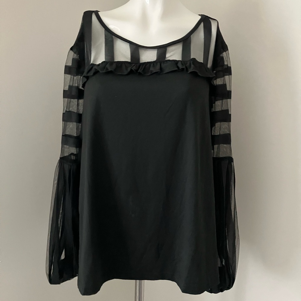 Chic Black Sheer Sleeve Top